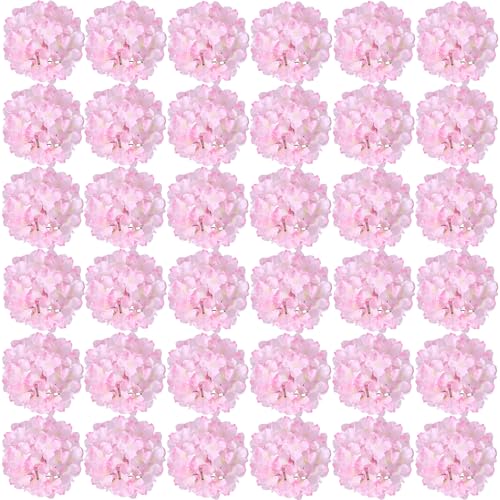 FagusHome 35 Pcs Silk Hydrangea Heads Artificial Flowers Heads with Stems Fake Hydrangea Flowers Head Diameter 7 Inches for Home Wedding Décor (Light Pink)