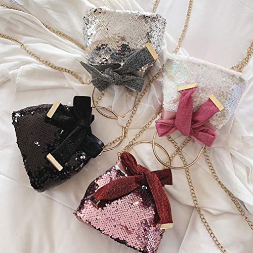 Tendycoco Bolsa transversal com alça superior e lantejoulas com glíter, cordão, laço, laço, laço, la