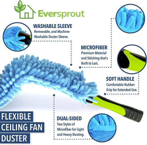 Image of EVERSPROUT Fan Duster (Attachment Only), Bendable Microfiber Cleaner | For Ceiling Fans & High Ceilings, 17 inch Duster Twists onto 3 /4in Acme Threaded Poles, Machine Washable Sleeve