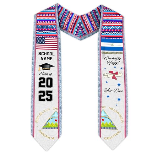 MonkeyVan Custom Nicaraguans Graduation Sash 2025, Nicaragua Graduation Stole, Nicaraguans American Flag Graduation Sash 2025 Ncrg 3