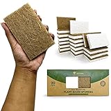 20 Pack Biodegradable Natural Kitchen Sponge - Compostable Cellulose and Coconut Walnut Scrubber Sponge - Eco Friendly Sponges for Dishes
