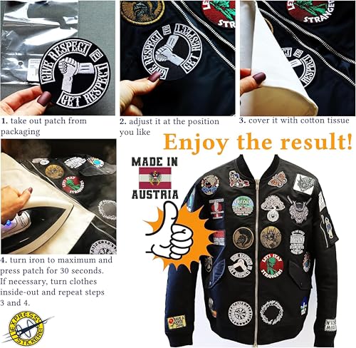 Biker Aufnäher bestickt \Give Respect to get respect\ Aufbügler/Patch zum annähen | Flicken/Bügelbilder Motorrad Applikation für Jeans/Leder/Motorradzubehör | 90x90mm