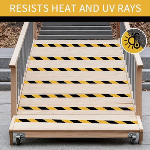 Image of Black & Yellow Anti-Slip Stair Treads Tape, 1 inch x35FT Heavy Duty Non-Skid Grip Tape for Indoor /Outdoor Steps, Bathroom & Pool - PVC Waterproof Safety Traction Tape