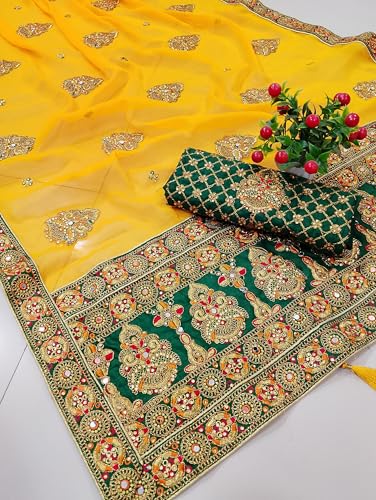 Image of Women's Bollywood Heavy Sequins Embroidery Work Georgette Saree with Unstitched Blouse