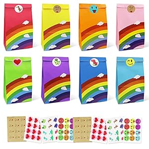 AUSYDE® papieren snoepzakjes, 48 stuks kleurrijke geschenkzakjes met 96 stickers, snoepzakjes voor het verpakken van…