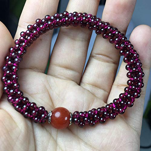Bracelet Grenat naturel rouge vin cordon ajustable macramé - 4