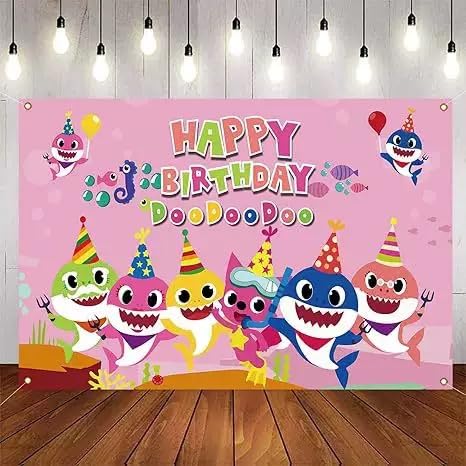 Shark Birthday Backdrop - 6x4 Feet Large Cartoon Ocean Photo Background for Baby Shower Decoration Kids Photography Backdrop Sea Themed Party Supplies for Boy Girl (Pink)
