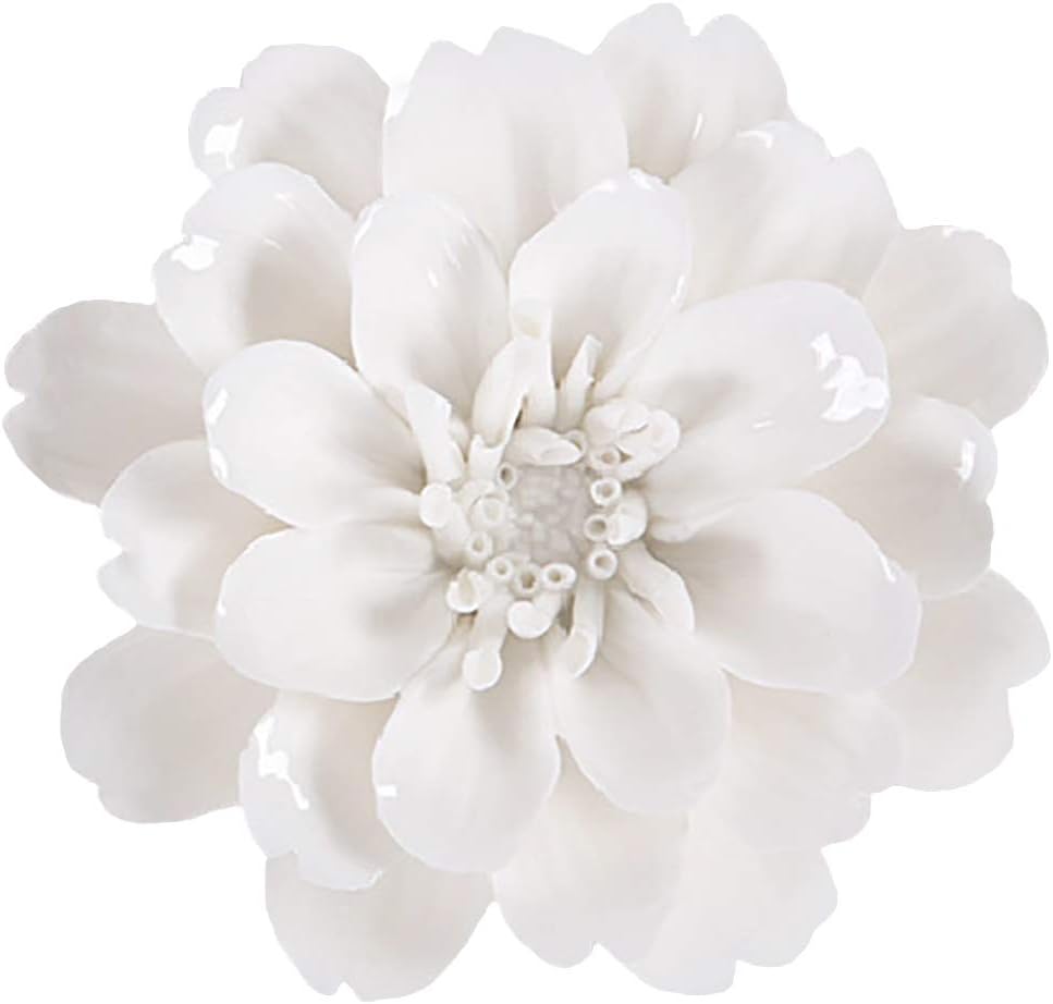 ALYCASO Ceramic Flower Wall Décor Artificial 3D Flower Wall Art for Living Room Home Hallway Bedroom Kitchen Farmhouse Bathroom Dining Room, Tianzhu Peony, White, 4.13 inch