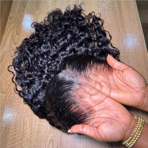 New Trend Lagos Hairline Deep Wave Human Hair Wig Lagos m Shaped 180 Density Water Wave HD Transparent 13x4 Glueless Lace Front Brazilian Virgin Human Hair Wig PrePlucked with Invisible Bleached Knots