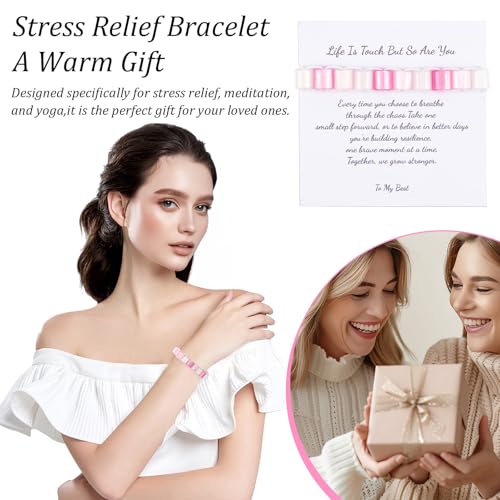 Fidget Anxiety Bracelet for Women And Men, Resin Beaded Fidget Jewelry, Stress Relief Sensory Bracelet, Pink Purple White, Gift For Teens Adults4