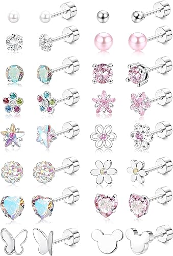 Ya en mundofriki.es: Diamday 16 Pares Pequeños Pendientes Hipoalergénicos para Mujeres y Niñas - Acero Quirúrgico CZ Perla Bola Corazón Flor - Screwback Espalda Plana Multicolor Lindo Cartílago