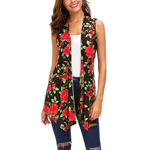 GREFER-Women Sleeveless Ombre/Solid Draped Open Front Cardigan Vest Asymmetric Hem Plus Size