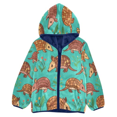 Armadillo Animals Cartoon Toddler Fleece Jacket Girl Boys Hooded Fleece Jacket Coat Warm Outwear Zip-up 3-10T