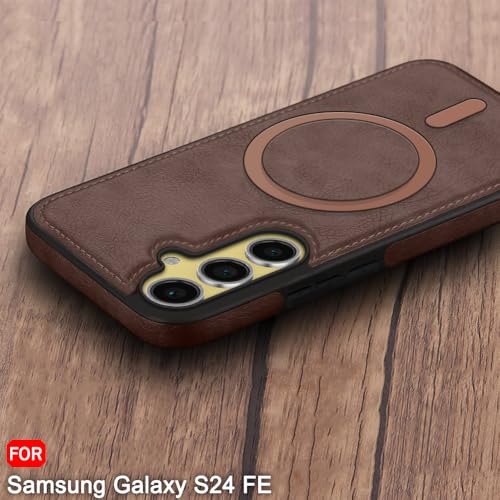 Image of TheGiftKart Genuine Leather Finish Back Cover Case for Samsung Galaxy S24 FE 5G | Raised Edges for Camera & Screen Protection | Shockproof Stunning Minimalist Design Cover (MagSafe Compatible, Brown)