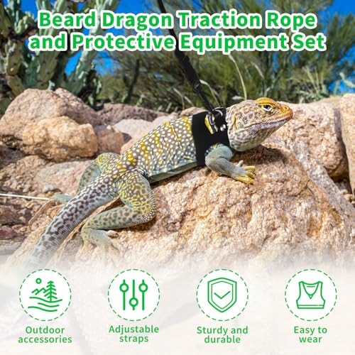 Image of 3PCS Bearded Dragon Harness and Leash, 3 Size Adjustable Squirrel Harness and Leash for Reptile Lizard, Amphibians, Small Animal Walking Vest with Traction Rope (S, M, L)