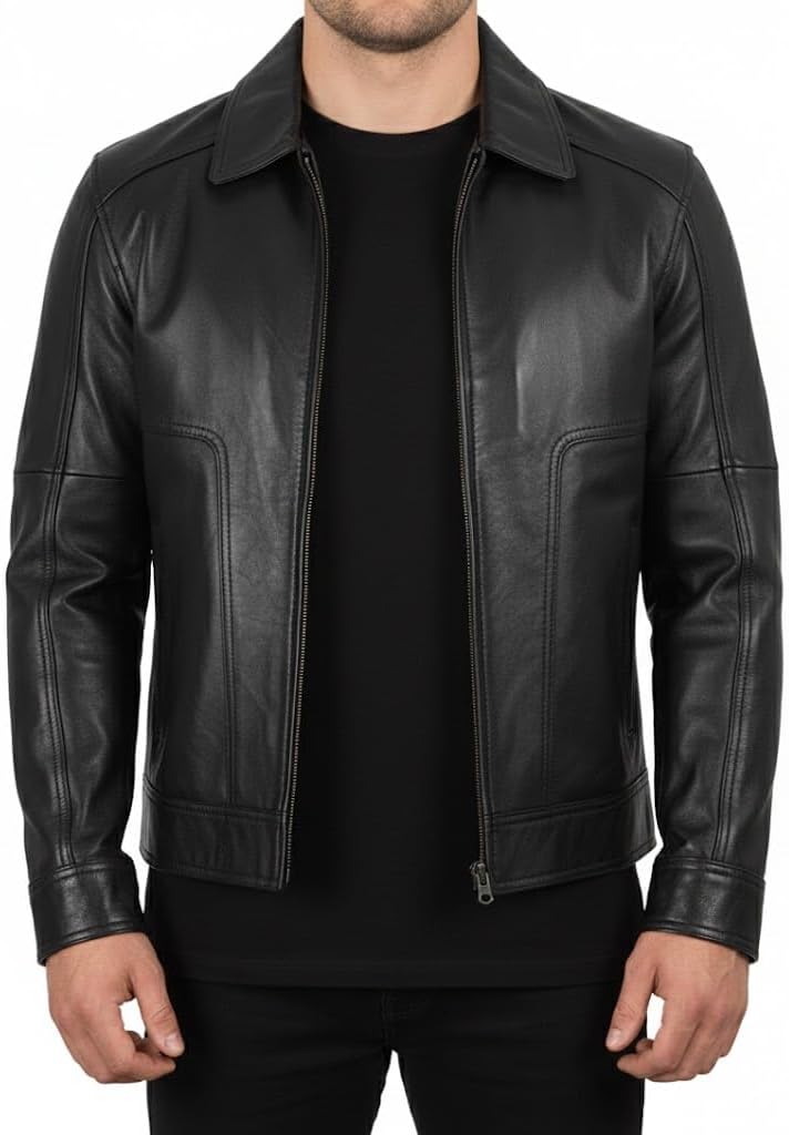 Mens Black Leather Jacket - Genuine Lambskin Cafe Racer Motorcycle Style Distressed Leather Jacket For Men