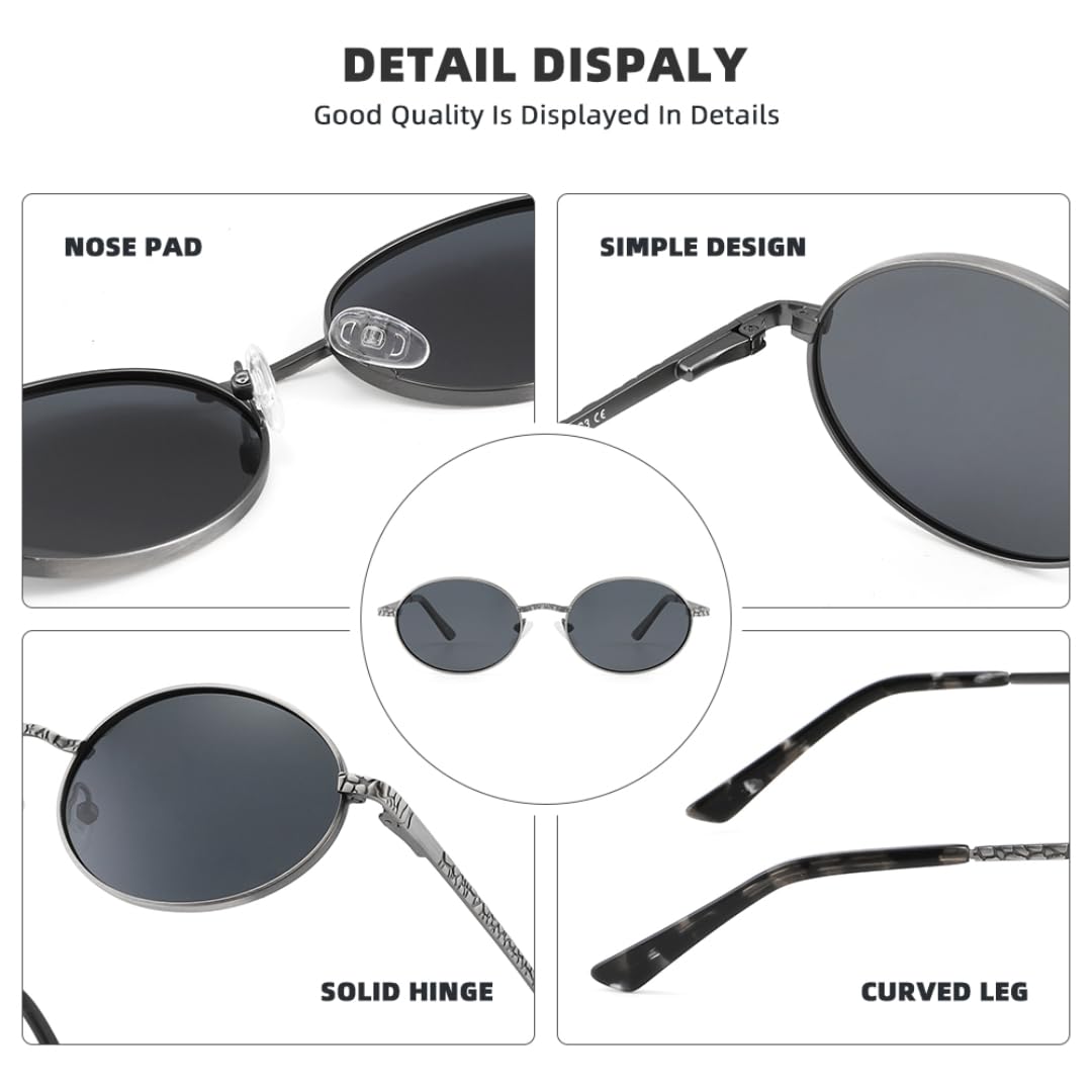 Gafas de sol polarizadas de metal ovaladas retro para mujer y hombre, pequeñas, vintage, de lujo.