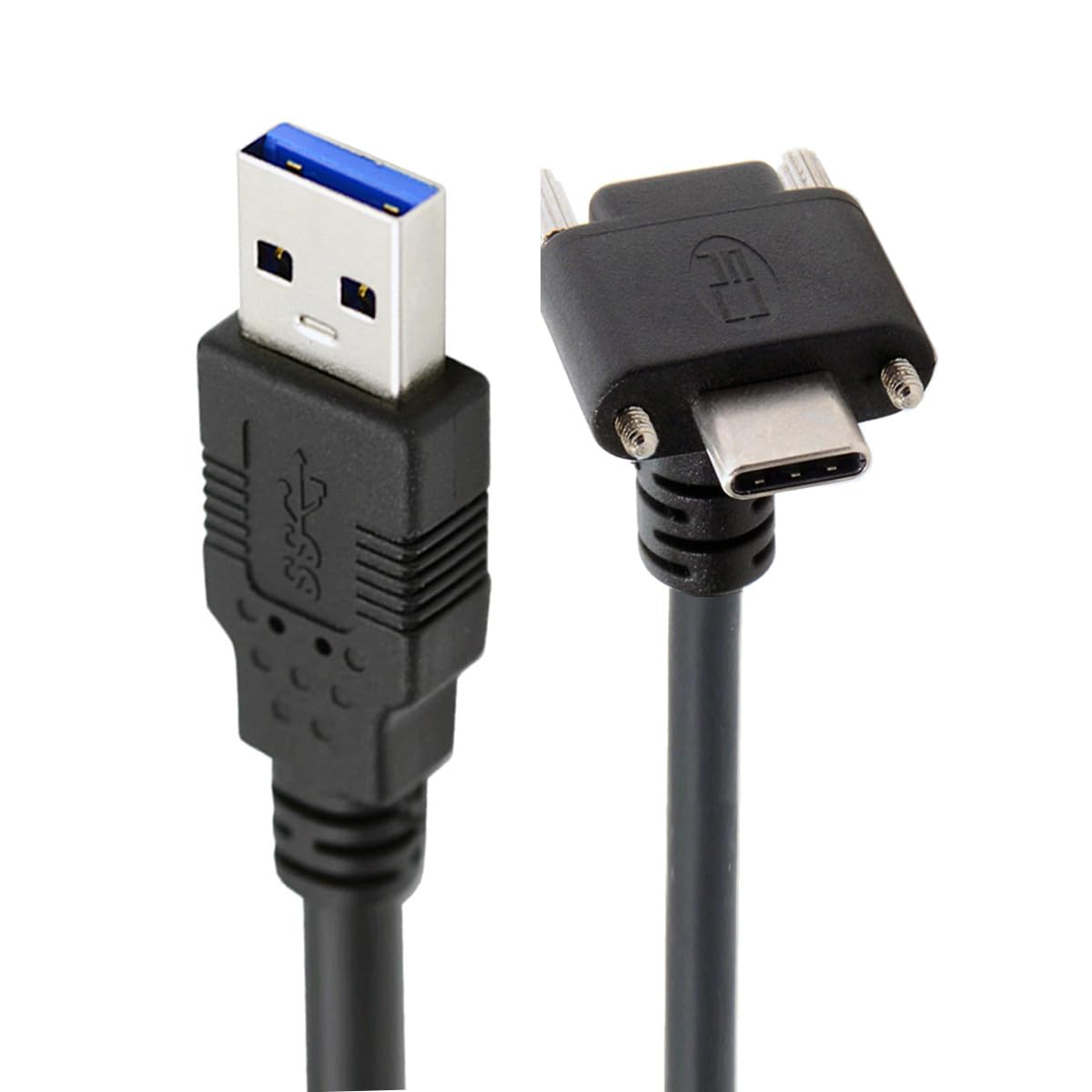 JSER Kabel Vision USB3.1 Type-C USB-C podwójne śruby 90 stopni kątowy typ blokujący do danych USB 3.0 10 Gb/s, kompatybilny z przemysłową kamerą VR, komputerem telefonicznym (8 m z wzmacniaczem)