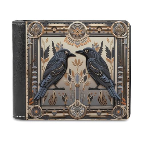 Black Crow Leather Wallet Minimalist Cash Card Holder Bifold Durable Purse