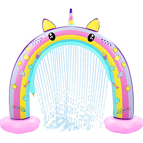 Inflatable Rainbow Sprinkler for Kids, Giant Unicorn Sprinkler for Kids Inflatable Rainbow Arch Sprinkler for Summer Outdoor Backyard Yard Lawn Kids Sprinkler Water Toys for Toddlers Boys Girls Adults