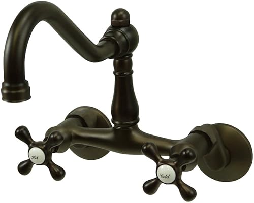 Kingston Brass Elements of Design ES3225AX Hot Springs - Grifo de cocina de montaje en pared de 2 manijas, 8 12 pies, bronce aceitado