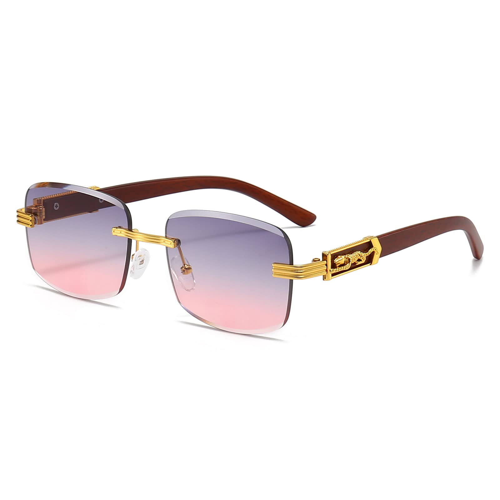 4 Pack Randloze Rechthoek Zonnebril Vintage Randloze Brillen Retro Zonnebril Metalen Frame Brillen Voor Mannen Vrouwen
