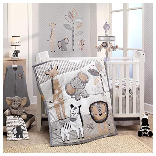 Lambs & Ivy Jungle Safari Gray/Tan/White Nursery 6-Piece Baby Crib Bedding Set