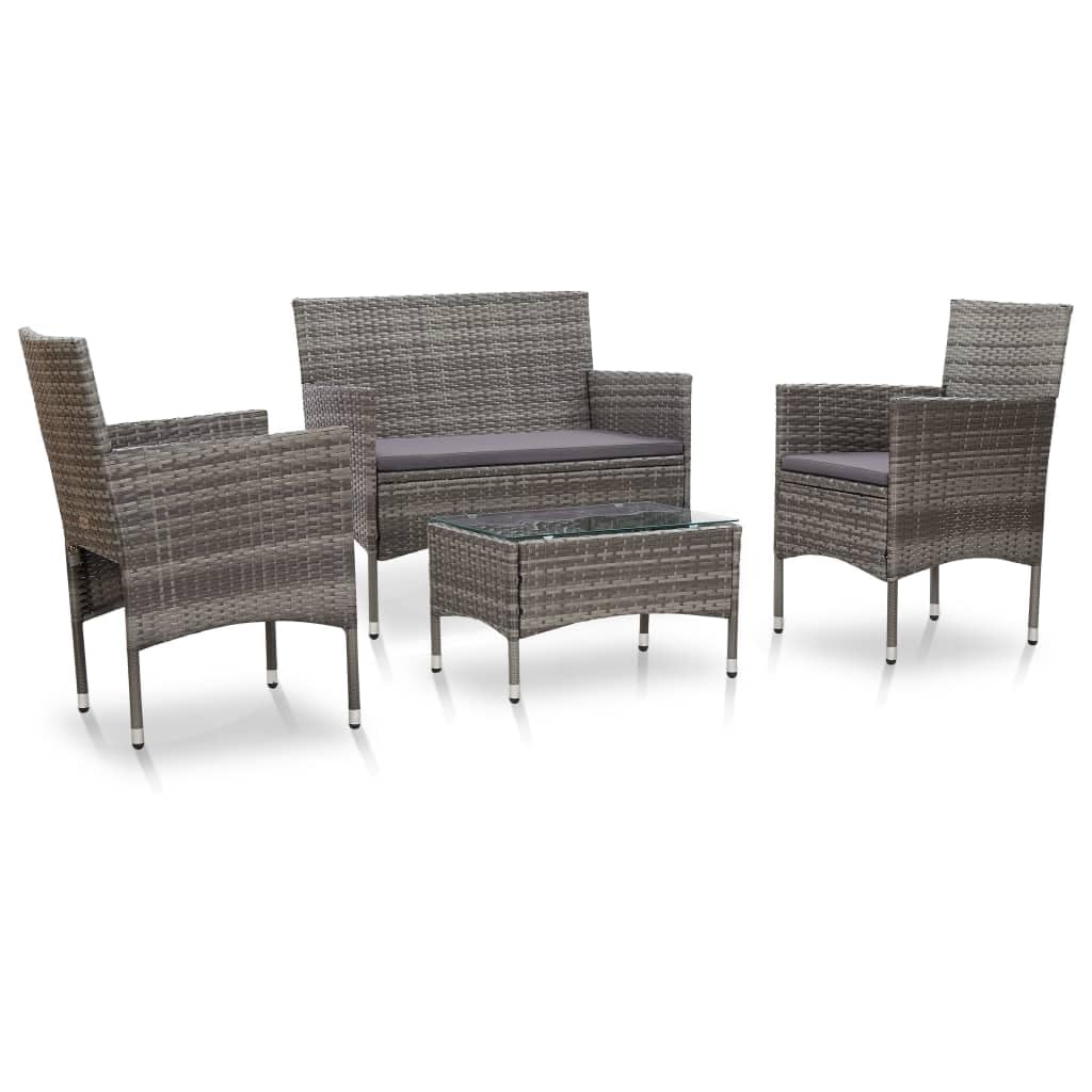 4-cz. zestaw wypoczynkowy do ogrodu, sofa ogrodowa z poduszkami, komplet mebli tarasowych, szary rattan PE