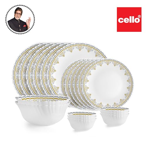 Image of Cello Dazzle Series Victor Opalware Dinner Set | 20Pcs | White | Service for 6 | Microwave & Dishwasher Safe | Light-Weight & Durable | Chip & Scratch Resistant | Best for Special Occasion & Gifting