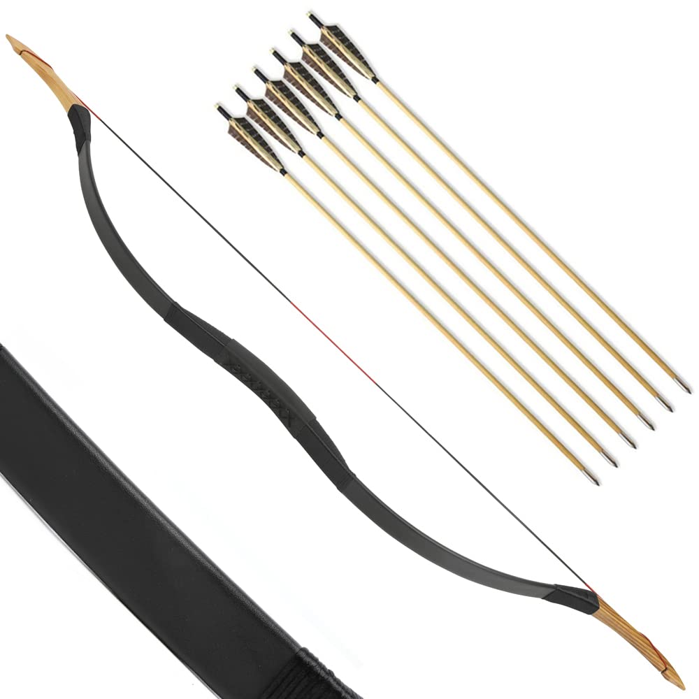 SHARROW Archery Traditional Bow Recurve Bow and Arrows Set Handmade Longbow Wooden Mongolian Horsebow Hunting Bow 20-50lbs for Adult Shooting Practice (25lbs, Type 10)