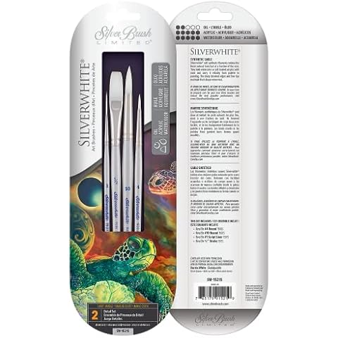 Silver Brush Limited SW-1521S Silverwhite Detail Set, 4pc Short Handle Professional Premium Artist Painting Set for Watercolor, Gouache, Inks, Dyes, Acrylics, Script Liner, Stroke, and Round Brushes Cover