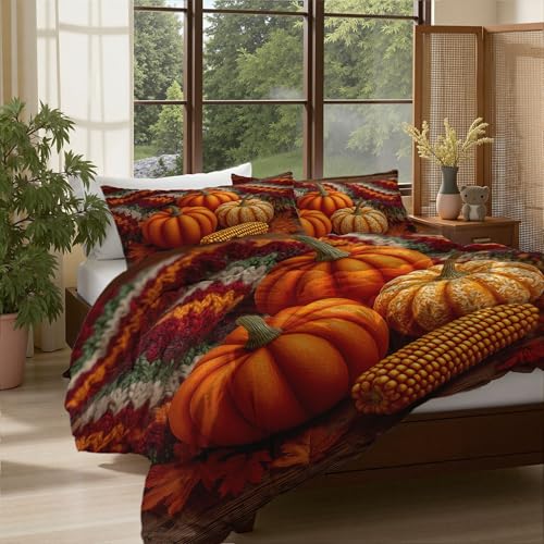 Housse de couette 200x200cm en microfibre douce thème décor citrouille et maïs - 3