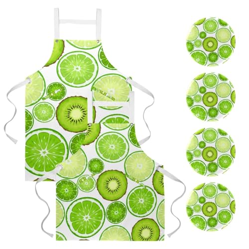 Tablier de serveuse pour restaurant et bistrot avec 4 broches imprimé fruits verts multicolore