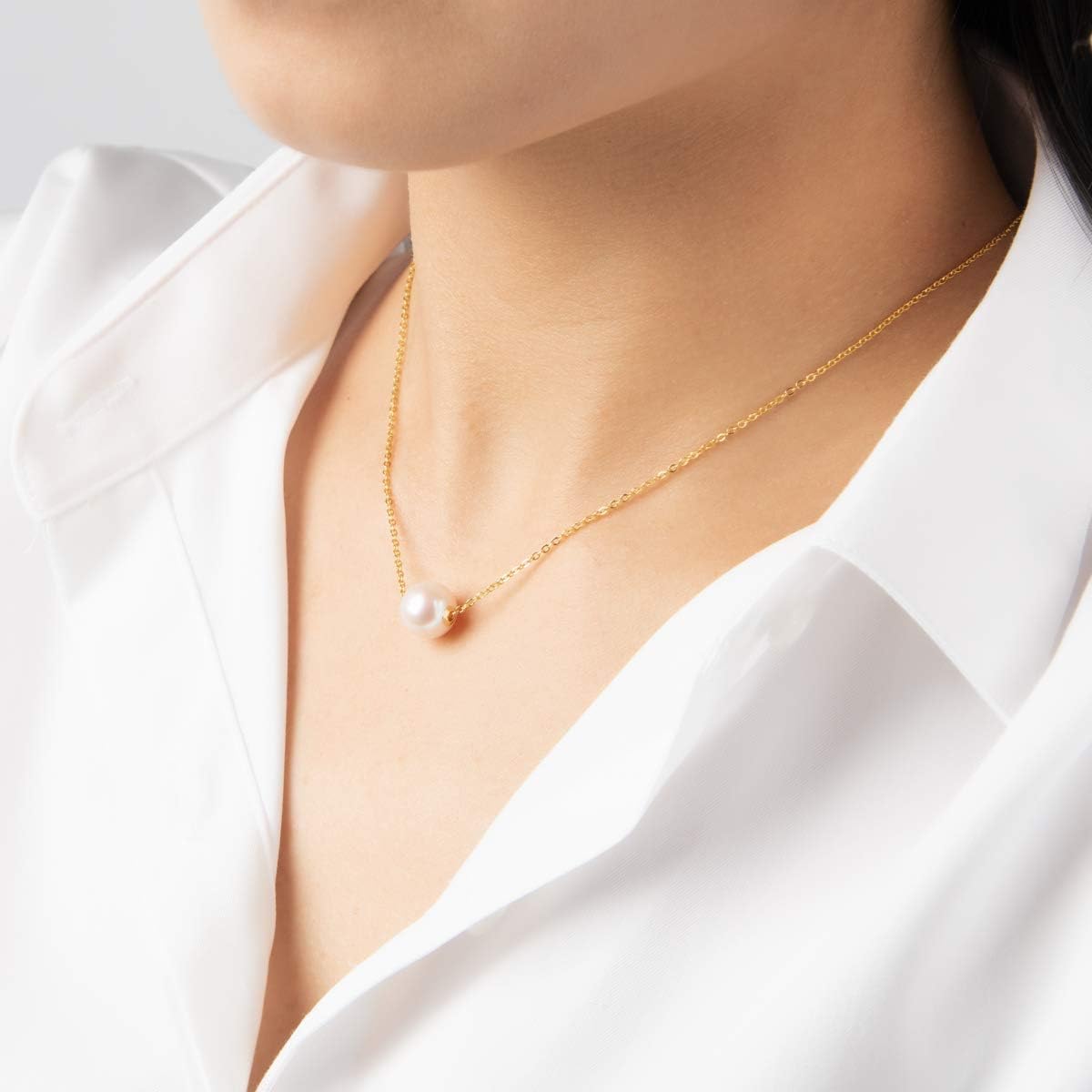 18K Gold Pearl Pendant Necklaces Freshwater Cultured Single Pearl with Sterling Silver Chain Gifts for Women Wife Mom