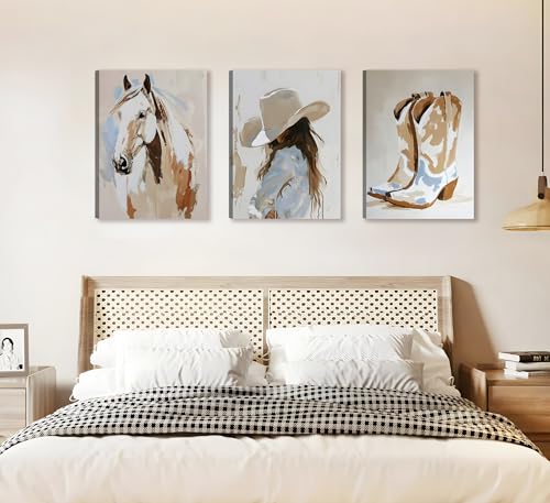 Image of 3pcs Framed Western Cowgirl Wall Art 16x24 inches Can Be Hung Directly