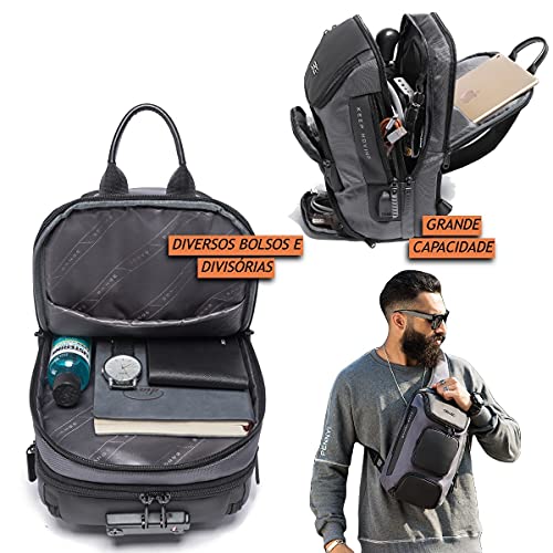 BANGE Mini Mochila Masculina Bolsa Transversal de Ombro Impermeável Pequena Pochete Premium com Deta