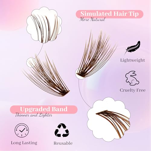 Natuhana Brown Lash Clusters Kit 240Pcs Wispy Natural Eyelash Extensions C Curl 8-15mm 20P Volume Individual DIY Lashes with Glue and Tweezers — view 3