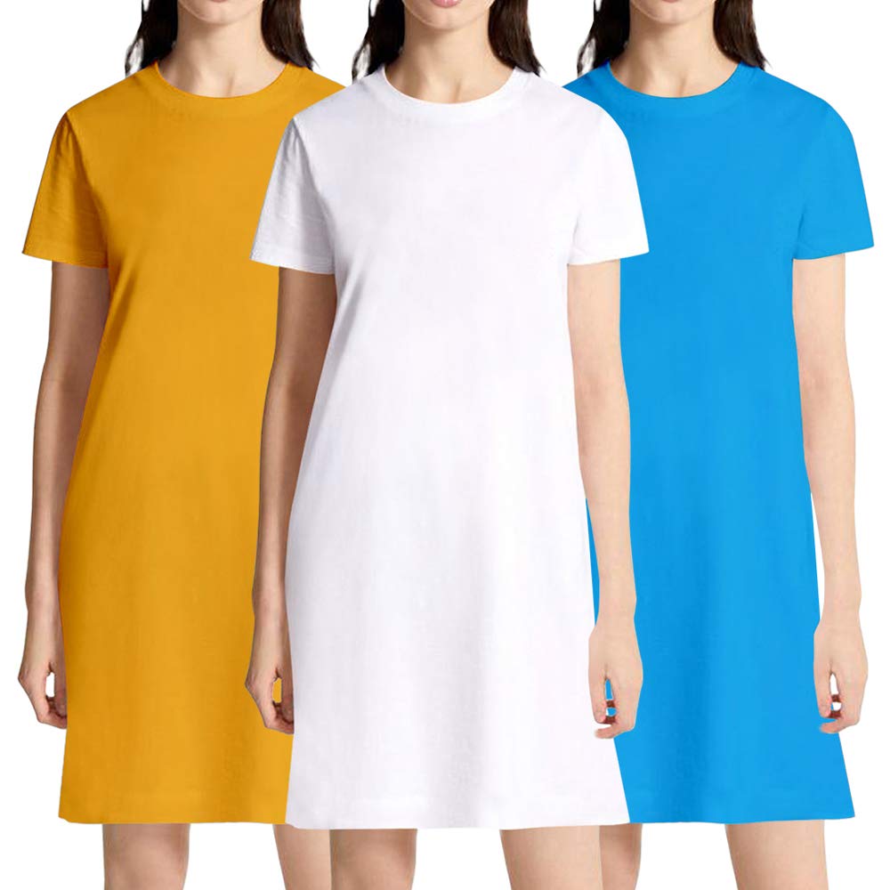 - Womens Plain Knee Length Cotton Round Neck Half Sleeves Combo Pack of 3 Casual Loose Long Fit, One Piece Tees and Tshirts (XX-Large)