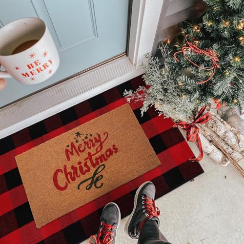 Christmas-Door-Mat-Combo-Set-100-Coco-Coir-Welcome-Mat-28-x-43-Inch-Red-and-Black-Plaid-Rug-New-Year-Holiday-Christmas-Collection-Doormat-for-Front-Porch-Entryway-Decor Christmas Door Mat Combo Set 100 Coco Coir Welcome Mat 28 x 43 Inch Red and Black Plaid Rug New Year Holiday Christmas Collection Doormat for Front Porch Entryway Decor