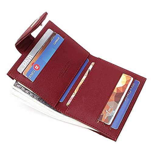Image of Badiya Small Wallets for Women Bifold Multi Card Case Wallet Slim Credit Card Holder with Zipper Coin Purse, Wine Red, one size, Minimalist