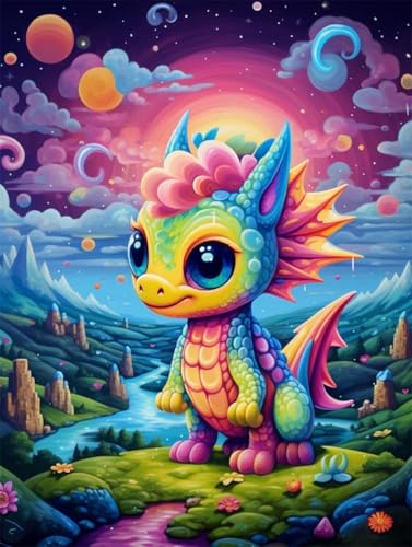 Broderie de Perles Dragon Coloré 9CT Canevas Haute Qualité Point de Croix 60x80cm