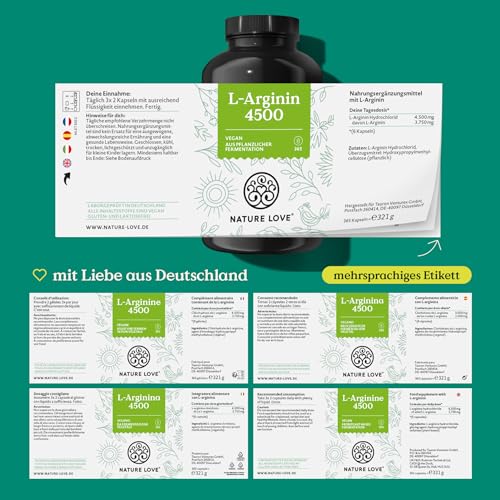 L-Arginin Nature Love 365 Kapseln – 4500mg HCL hochdosiert