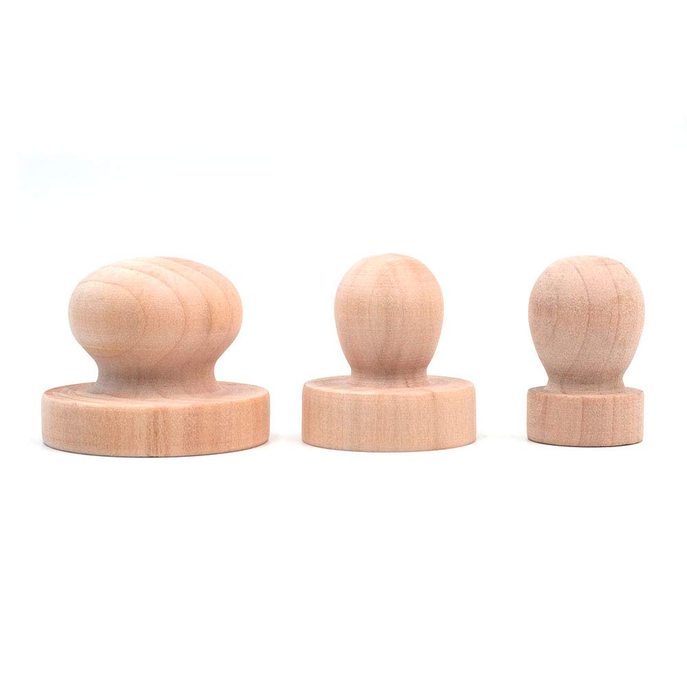 3 manici in legno per timbri di diverse dimensioni