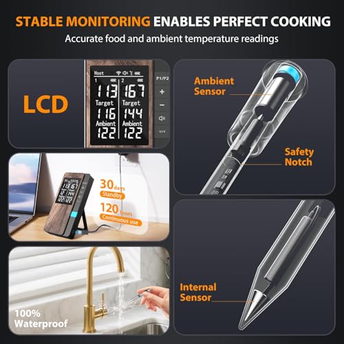 Image of AI Smart Wireless Meat Thermometer, 10X Enhanced Signal and Stability, with 2 Probes High-Accuracy Sensors, Standalone Display Base, Instant Read LCD & App Control for Kitchen,BBQ,Oven,Grill,Air Fryer