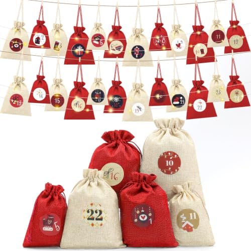 Adventskalender zum Befüllen 2026 – 24 Säckchen In 3 Größen mit Zahlen...