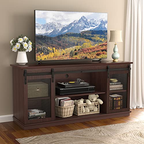 Jummico Farmhouse Tv Stand For 65 Inch Tv, Mid Century Modern Entertainment Center For Living Room Bedroom, Television Stands Console Table With Sliding Barn Doors And Storage Cabinets (Sepia) #TOP2