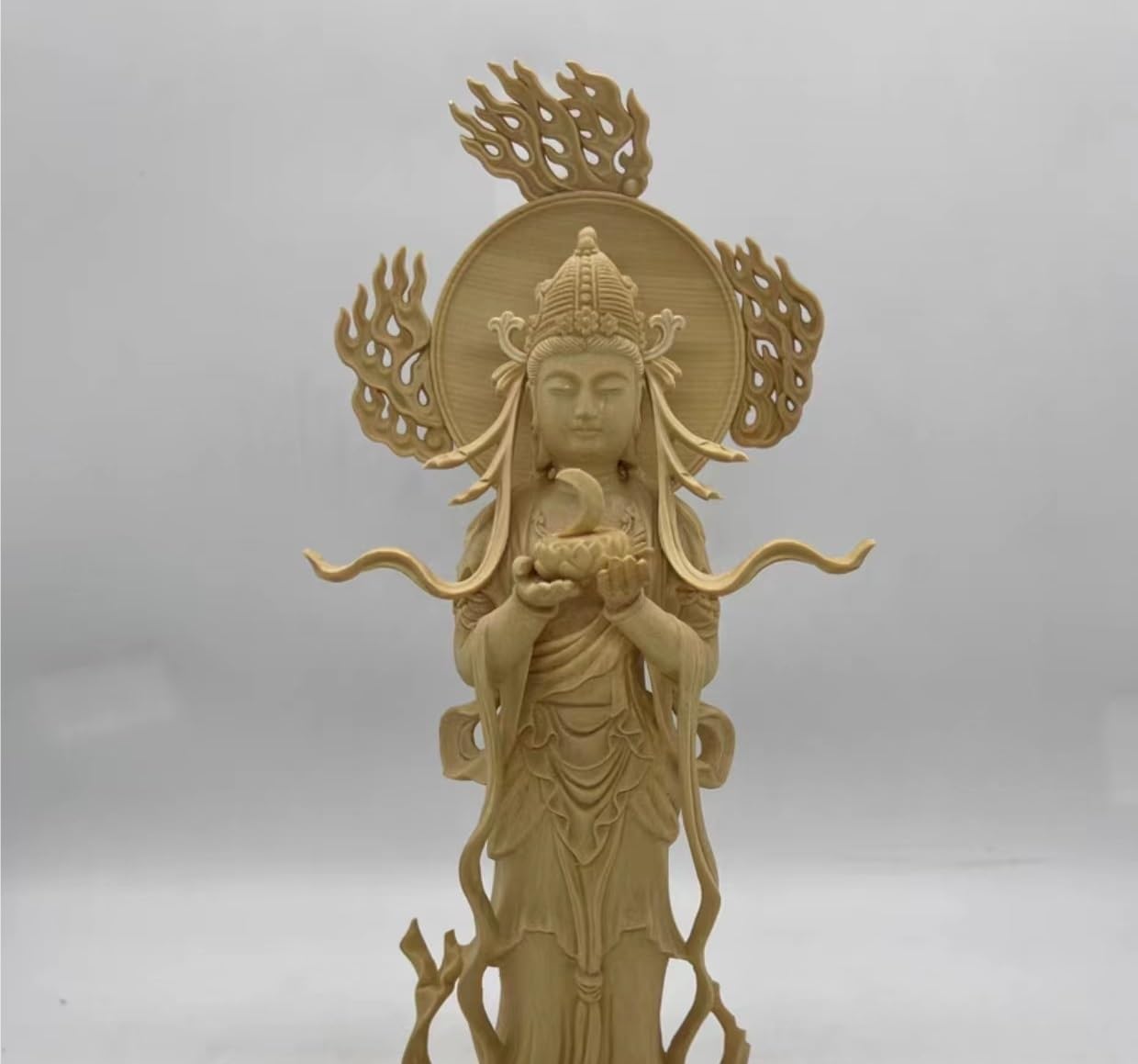 Amazon｜仏像 月天（十二天） 立像 桧木 木彫仏像 木彫り 木製 総高