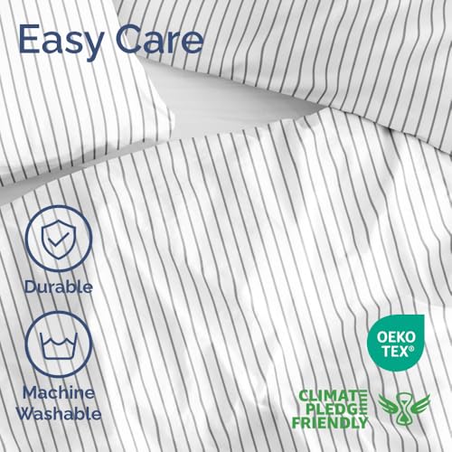Image of Duvet Cover Queen Size - Stripe Duvet Cover Set - 3 Piece - Grey Stripe | Soft Stripe Duvet Cover 90 x 90 with 2 Pillow Shams, Comfy Stripe Bedding Set, Hotel Luxury with Zipper Closures & Ties
