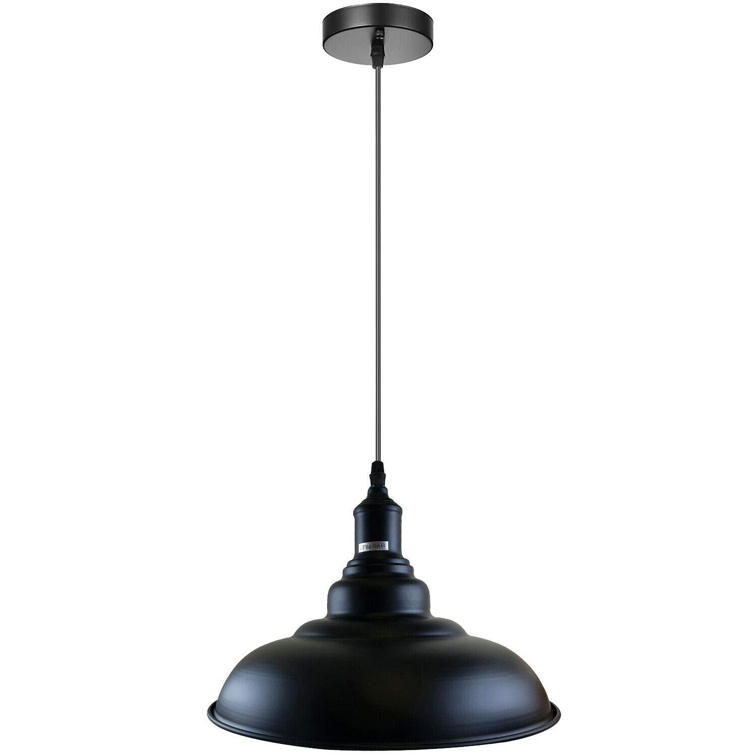Dc Voltage Black Ceiling Pendant Light 32Cm Barn Metal Shade, Adjustable 1M Cable, E27, 60W Industrial Hanging Lamp, Kitchen Island Loft Lighting