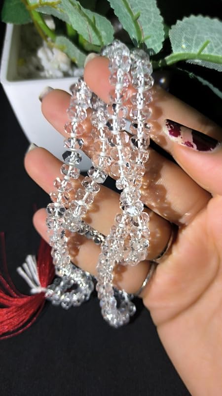 GEMFINITY Shining Diamond Cut Sphatik Necklace in Red Thread Sphatik Mala Diamond Cutting 54 Beads Certified Clear Quartz Crystal Sphatik Necklace Diamond Cut Spadikam Necklace स्फटिक माला (B0DFQ5ZQCK) Amazon Price History, Amazon Price Tracker